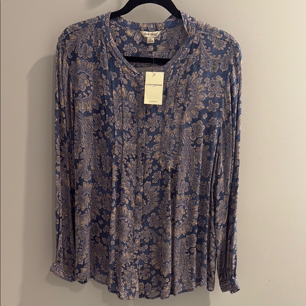 LUCKY BRAND Blue Pleated Blouse